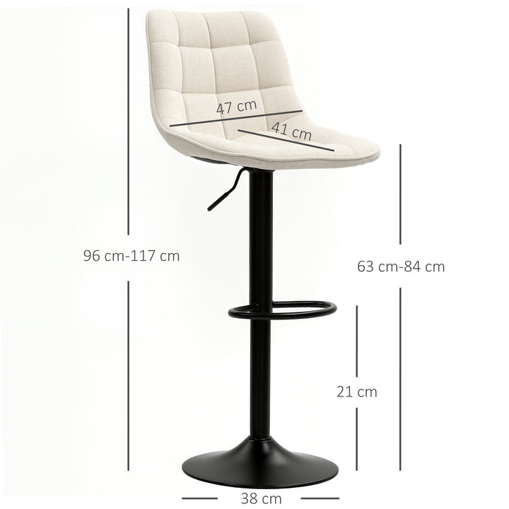 Moderne barstol, sæt med 2 drejebarstole med ryglæn, højdejusterbar, med fodstøtte, polstret, beige