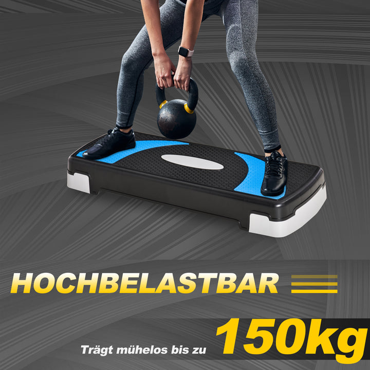 Aerobic stepper 3-trins højdejusterbar 80 x 31 x 20 cm sort+lyseblå+grå
