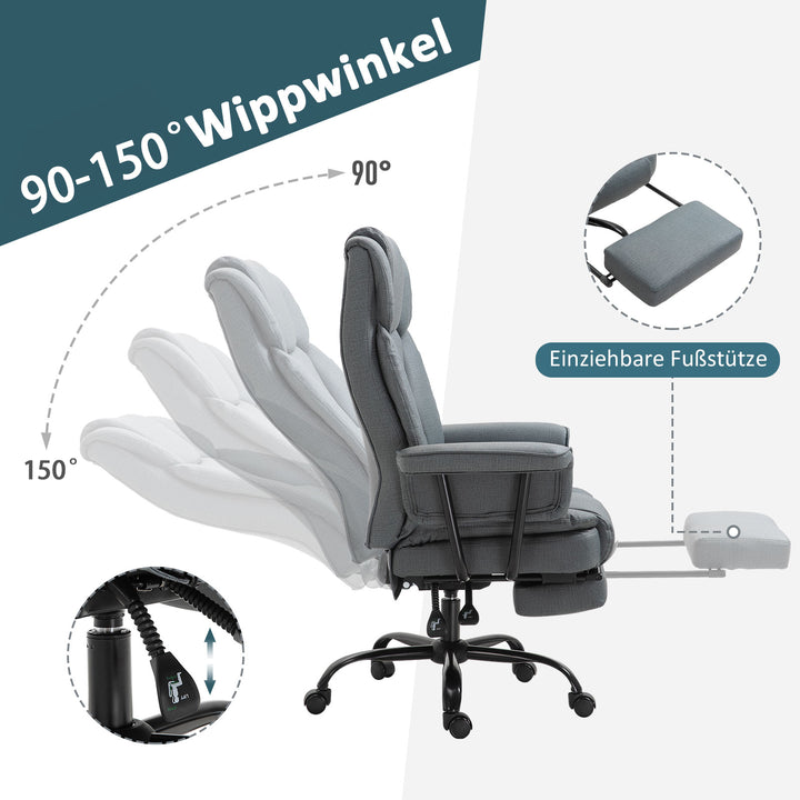 Kontorstol ergonomisk executive-stol 360° drejelig computerstol højdejusterbar med nakkestøtte og polstrede armlæn med fodstøtte kunstlæder 68 x 80 x 120–126 cm