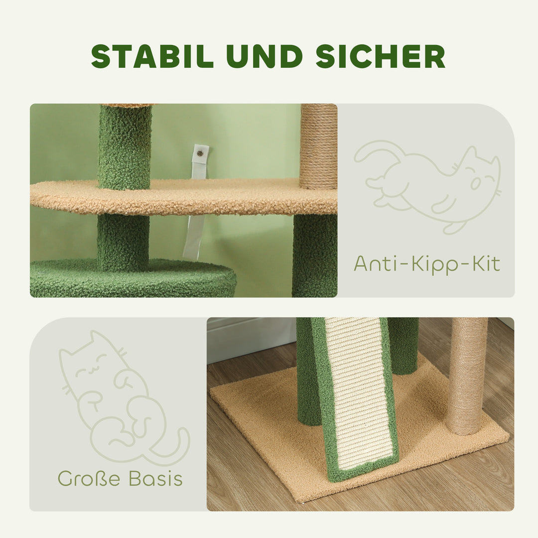 Kradsetræ, 139 cm kradsetræ med hule, legebolde, sisal kradsetræer og platforme, til to katte, grøn