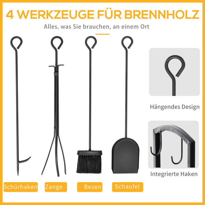 Brændereol, 2-lags brændereol, pejseværktøj, op til 100 kg, stål, sort, 40 x 30 x 74,5 cm