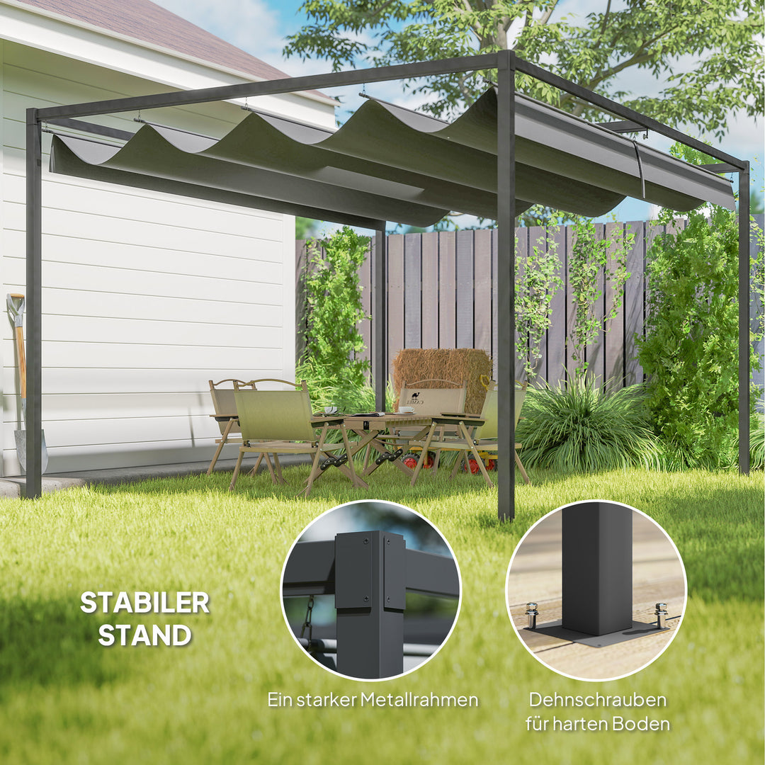 Pergola, robust solsejl til have, altan, terrasse, lavet af metal og plastik, UV- og vandafvisende, mørkegrå
