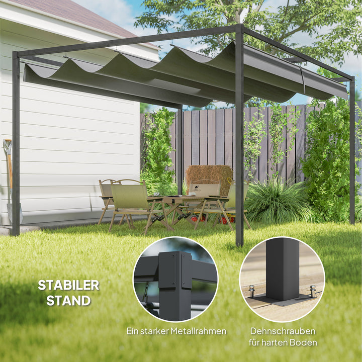 Pergola, robust solsejl til have, altan, terrasse, lavet af metal og plastik, UV- og vandafvisende, mørkegrå