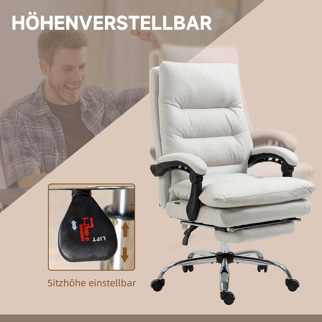 Kontorstol med massagefunktion, opvarmet, vipbar, kunstlæder, 65x72x109-117cm, cremehvid