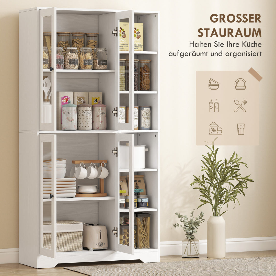 Køkkenskab med vitrinelåger, hylder, åben opbevaring, 172 cm høj, MDF, hvid