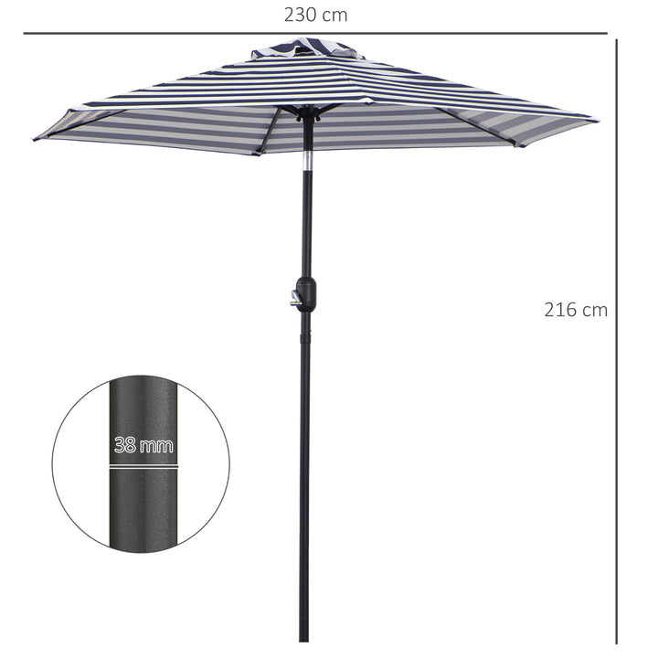 Parasol, haveparasol, terrasseparasol, stålstel, udendørs brug, blå stribe, Ø230 x 216 cm