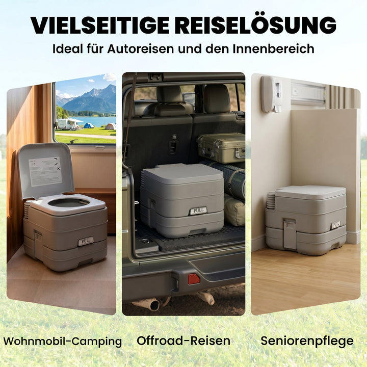 Udendørstoilet, transportabelt toilet, spildevandstank, skylletank, plastik, låg, grå