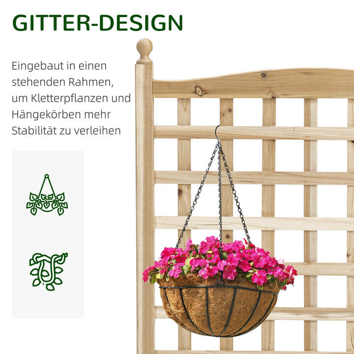 Højbed med espalier, blomsterkasse, espalier, rosenbue med espalier til klatreplanter, havetræ, natur 64 x 28 x 120 cm