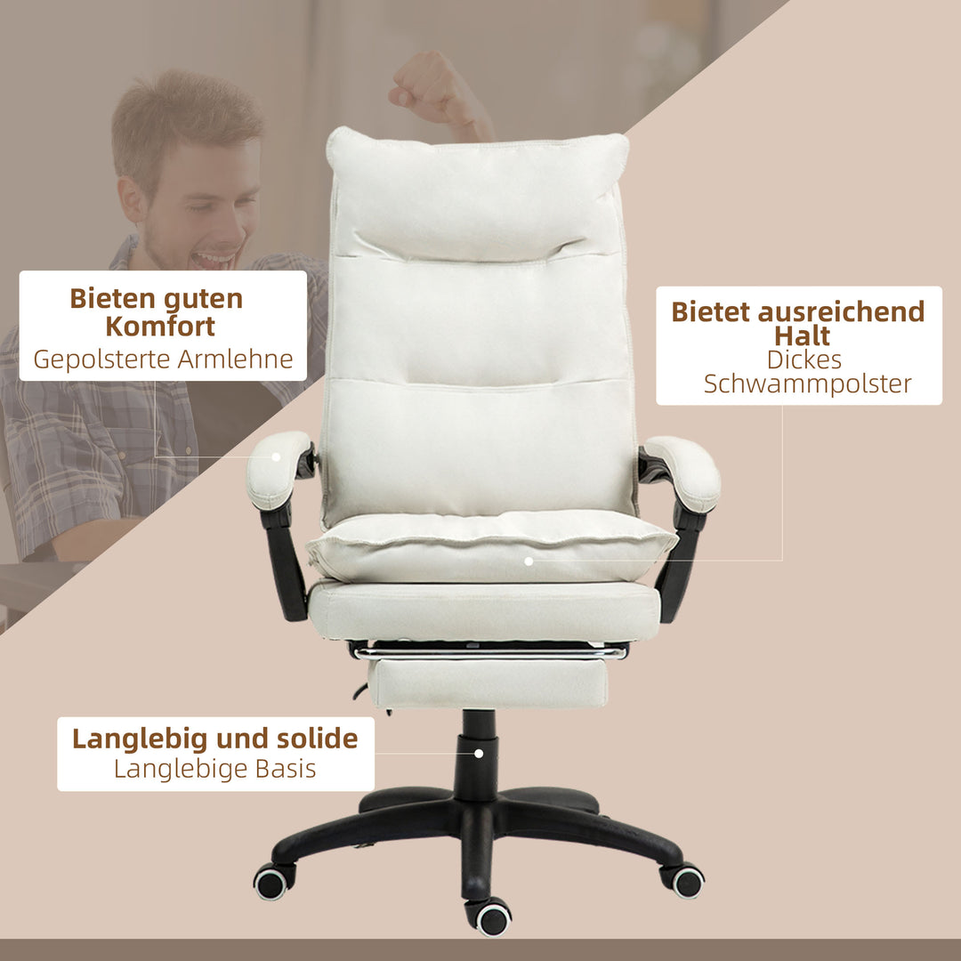 Massagekontorstol, skrivebordsstol med massagefunktion, højdejusterbar, ergonomisk drejestol, nylon, cremehvid