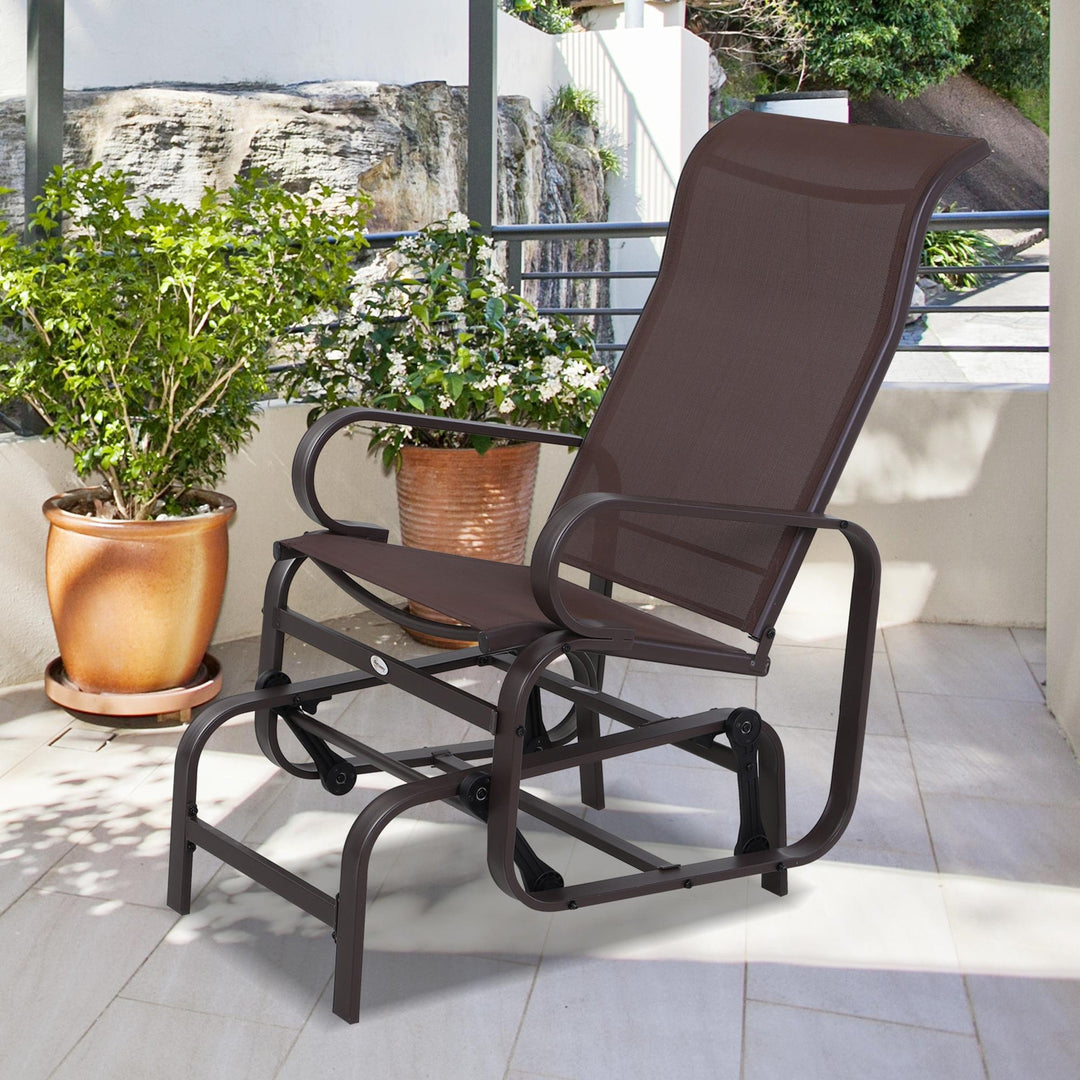 Havegyngestol, havestol, afslapningsstol, havegynge, metalgyngestol til have, terrasse, balkon, Texteline Brun, 60 x 78 x 105 cm