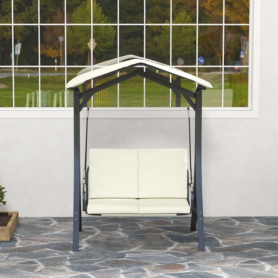 Verandagynge med justerbar soltagssædehynde, 2-personers op til 220 kg, 150 x 120 x 182 cm, cremehvid