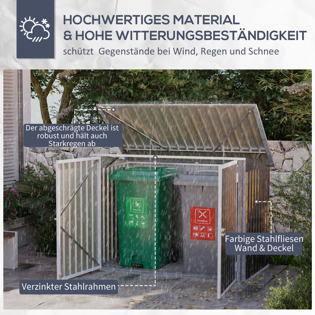 Skraldespand aflåselig opbevaringsenhed til 2 skraldespande stål 178,5 x 104,5 x 128,5/113 cm sort