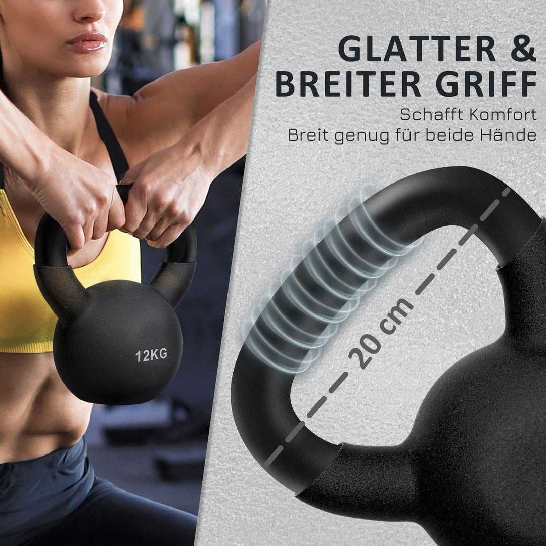 Kettlebell, 12 kg, med plastbelægning, stål, sort, 20 x 13 x 22 cm