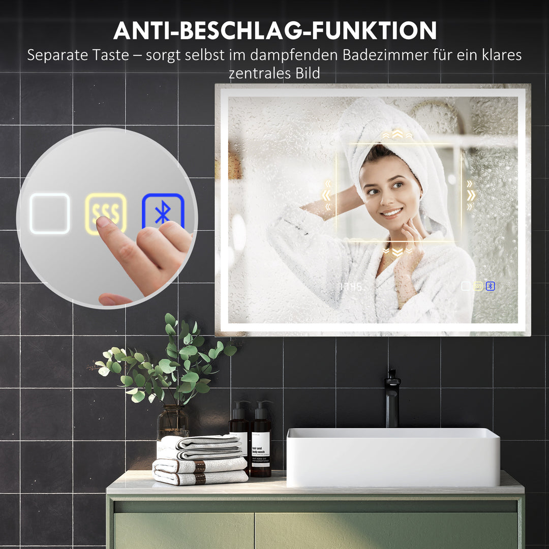 Badeværelsesspejl med belysning 100x80 cm LED spejlur sølv