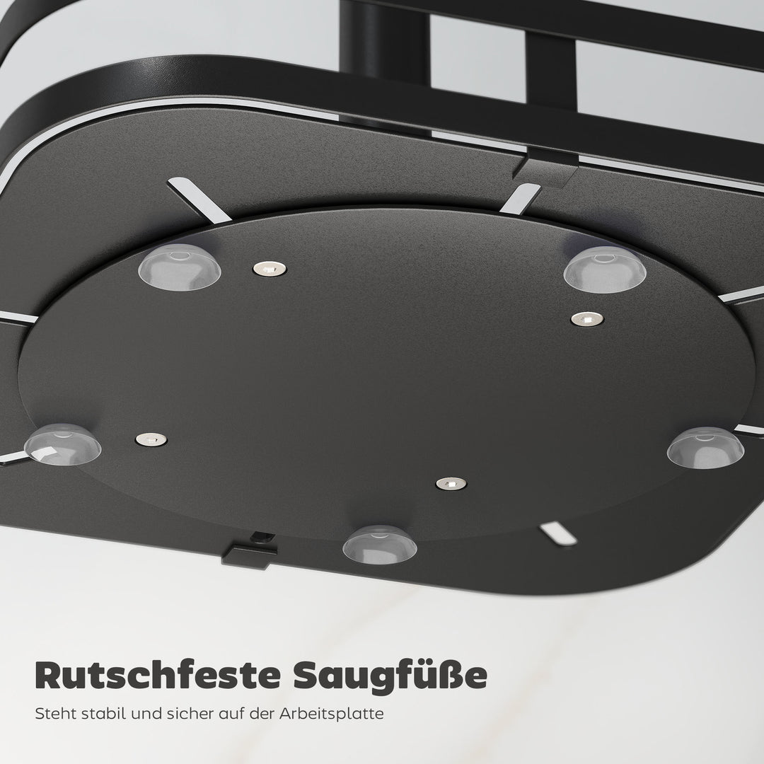 Roterende krydderirist, 2-lags design, sugekopfødder, metal, sort