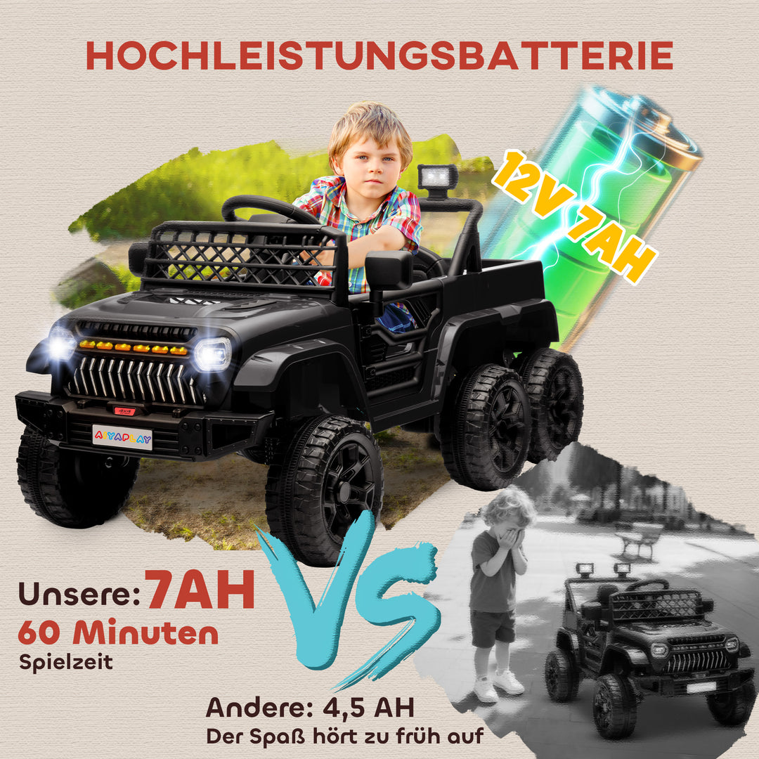 12V elektrisk kørebil med anhænger, led-lys, musik og horn, til børn i alderen 3-8, sort