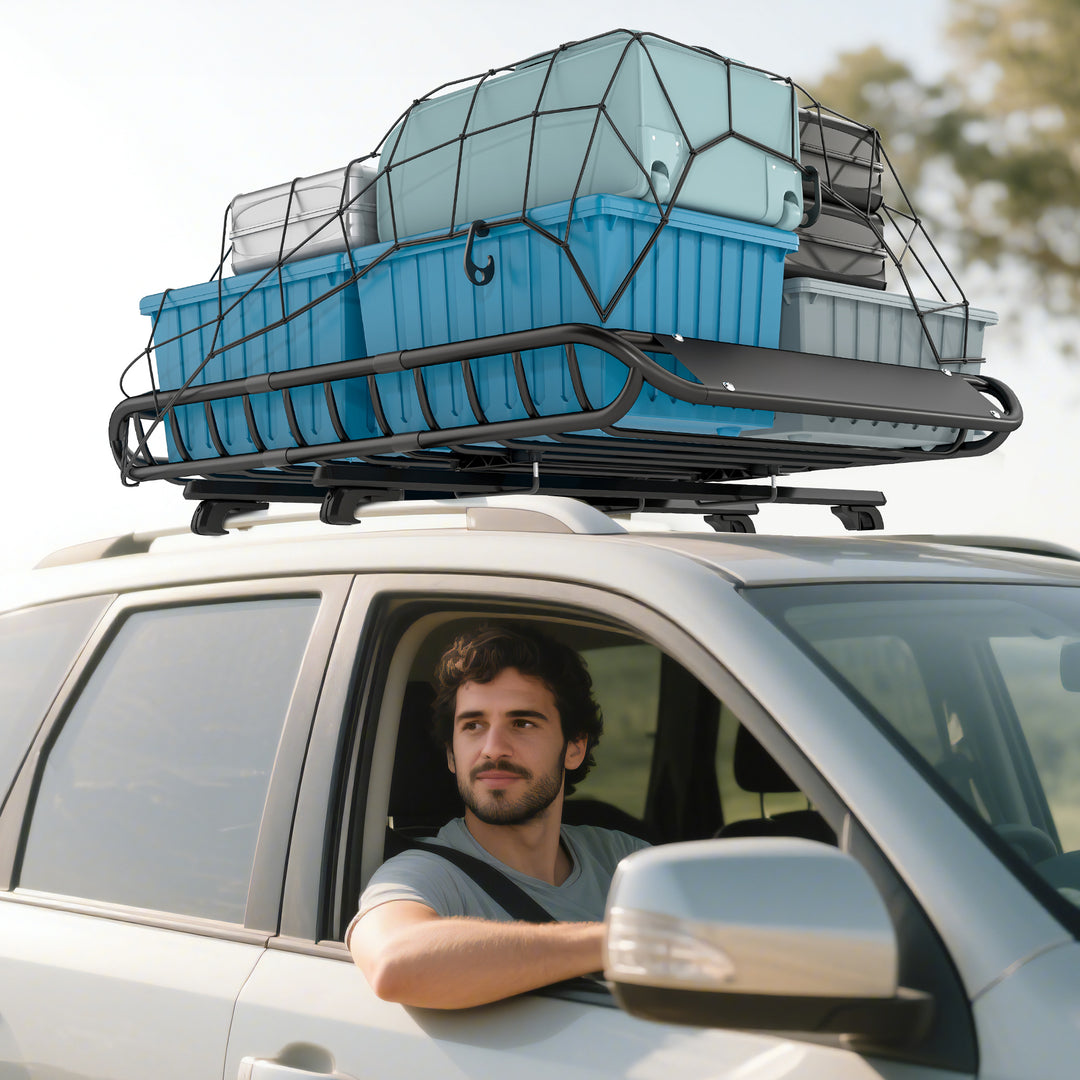 Universal tagbøjle/kurv med forrude, op til 68 kg, 116 x 92 x 11,5 cm til SUV'er og lastbiler, sort