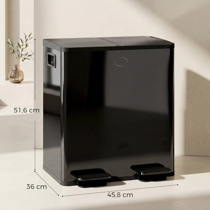 2 x 20 L dobbelte affaldsbeholdere, pedalåbning, nem at rengøre, rustfrit stål, plastik, sort