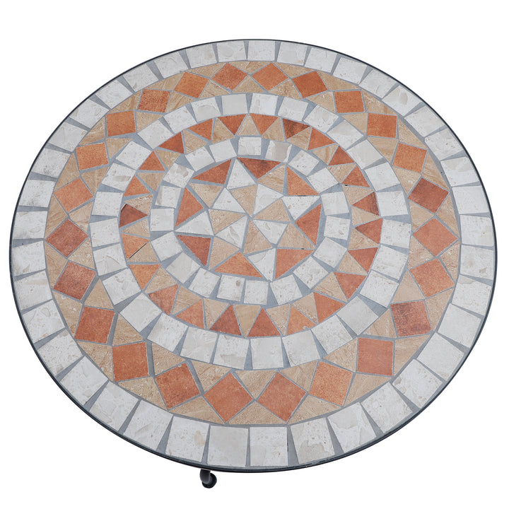 Havebord, mosaikbord, balkonbord, sidebord, serveringsbord, rundt, stål + keramik, orange + hvid, Ø60 x H71 cm