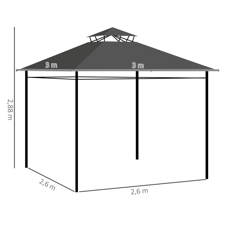 Pavilion partytelt havepavillon, 3 x 3 x 2,88 m, mørkegrå