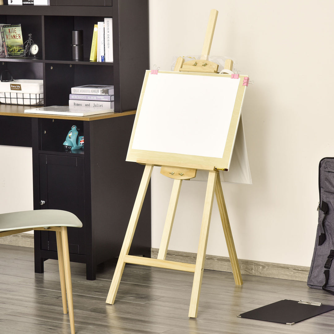 Staffeli, siddende og stående staffeli, foldbart studiestaffeli, 75° justerbart med holder til kunst, maleri og udendørs reklame, fyrretræ, naturtræ, 51,5 x 71,5 x 134,5 cm