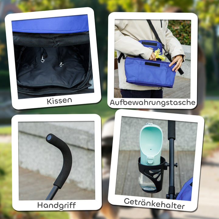 Kæledyrsklapvogn, sikkerhedsline, netvindue, 76l x 44b x 103h cm, mørkeblå