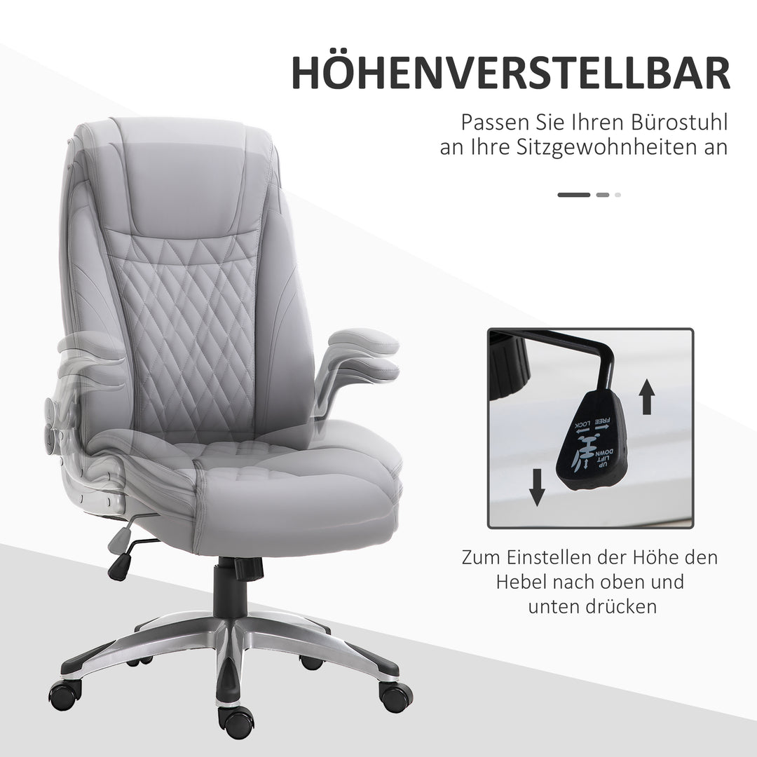 Kontorstol, ergonomisk drejestol, computerstol med vippefunktion, højdejusterbar med nakkestøtte og polstrede armlæn, kunstlæder, grå, 70 x 71 x 113–121 cm
