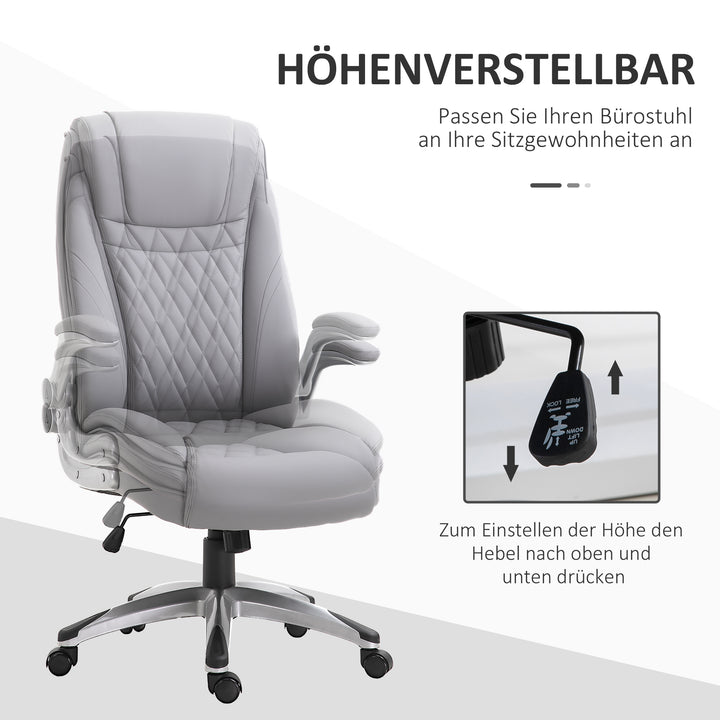 Kontorstol, ergonomisk drejestol, computerstol med vippefunktion, højdejusterbar med nakkestøtte og polstrede armlæn, kunstlæder, grå, 70 x 71 x 113–121 cm