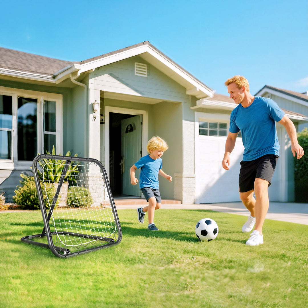Rebounder til fodbold, 78 x 84 cm reboundingvæg med pløkker, justerbar i 5 niveauer, bærbar, kickback-mål, fodboldmål til unge, fodboldtræningstilbehør til baseballtræning, hvid
