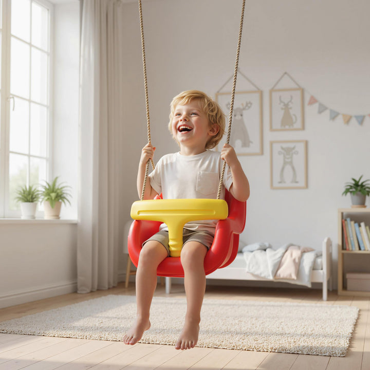 Justerbar babygynge, vokser med dit barn, babysæde med ryglæn, sikkerhedsbjælke, til børn fra 9-36 måneder, rød