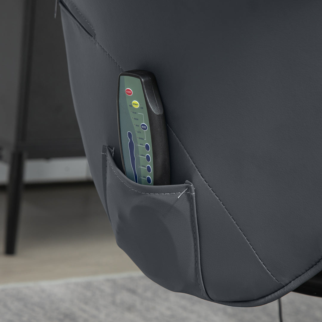 Massagestol med fodskammel, ergonomisk stol med 10 vibrationspunkter, kunstlæder, 76 x 81 x 105 cm, mørkegrå