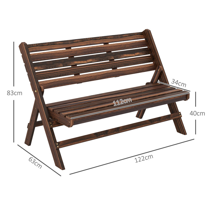 Havebænk til 2 personer, rustikt design, foldbar, naturtræ, 122 x 63 x 83 cm, forkullet overflade