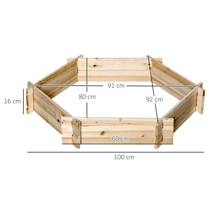 Sekskantet hævet havebed, gør-det-selv-plantekasse, træplantekasse til haven, balkon, naturlig finish, 100 x 92 x 16 cm