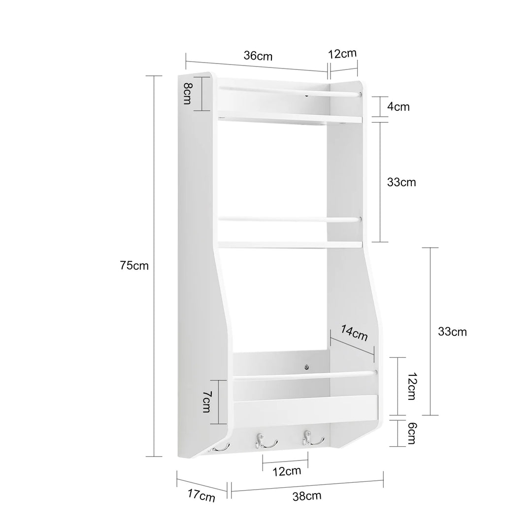 Vægmonteret hylde i skandi-look, B38 x D17 x H75 cm, hvid