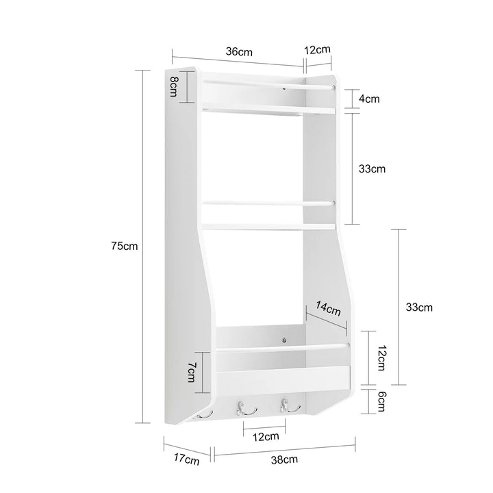 Vægmonteret hylde i skandi-look, B38 x D17 x H75 cm, hvid