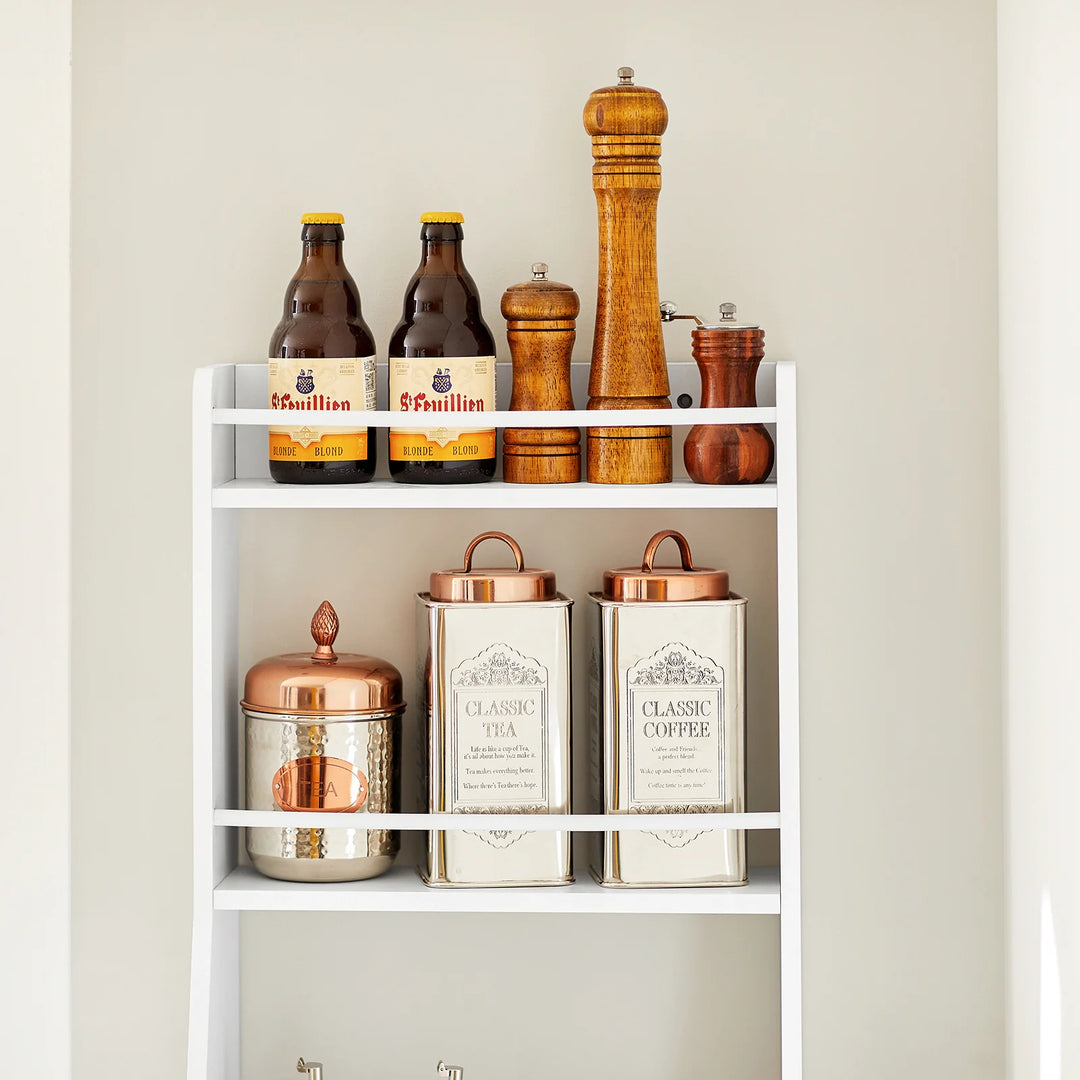 Vægmonteret hylde i skandi-look, B38 x D17 x H75 cm, hvid