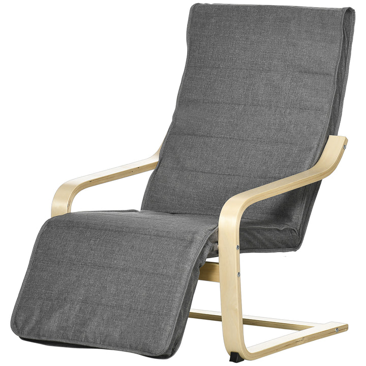 Accentstol, lænestol med justerbar fodstøtte, birketræsstel, op til 120 kg, 66,5 x 94 x 100 cm, grå