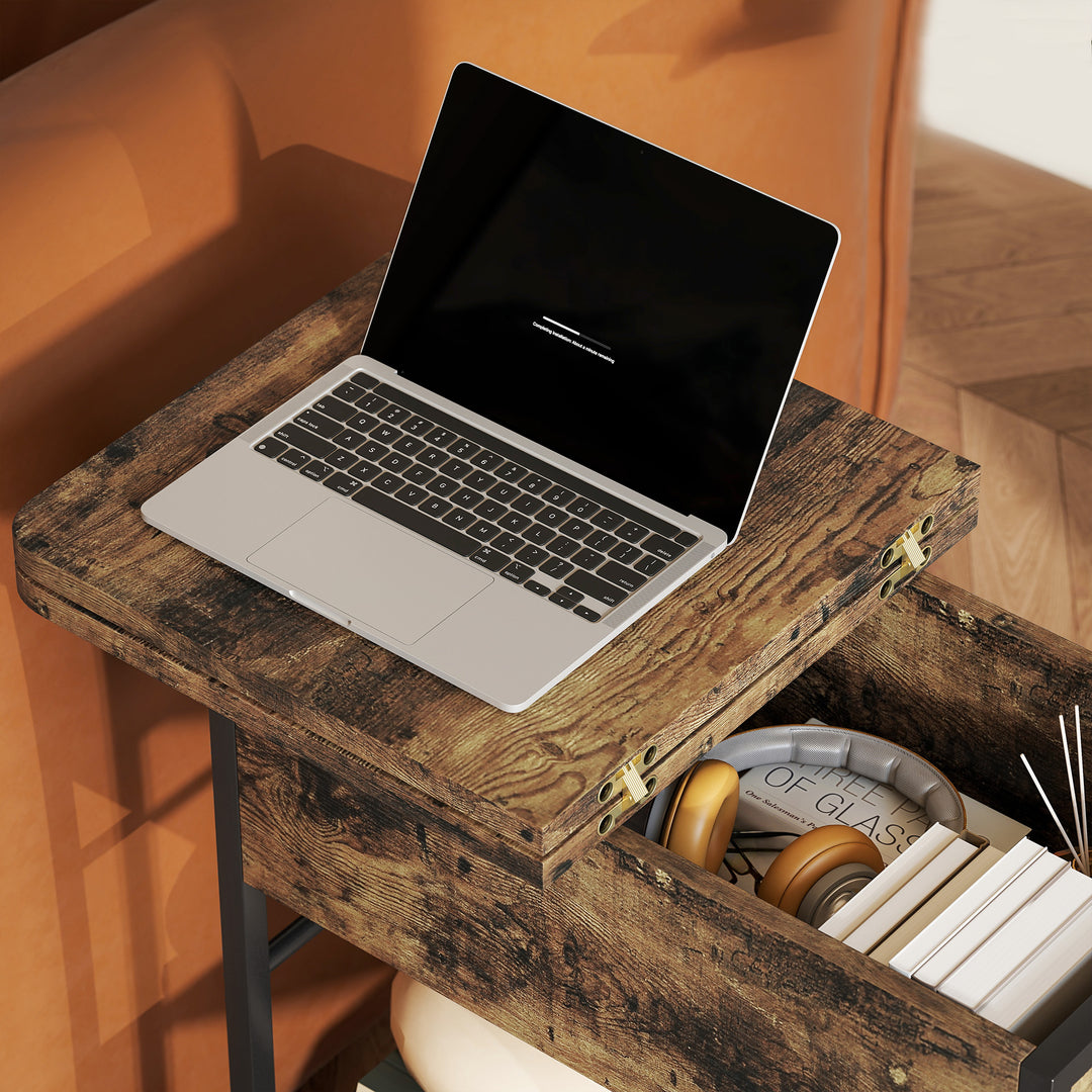 Sidebord / natbord med strømskinne, usb-porte, 60 x 30 x 59 cm, rustik brun