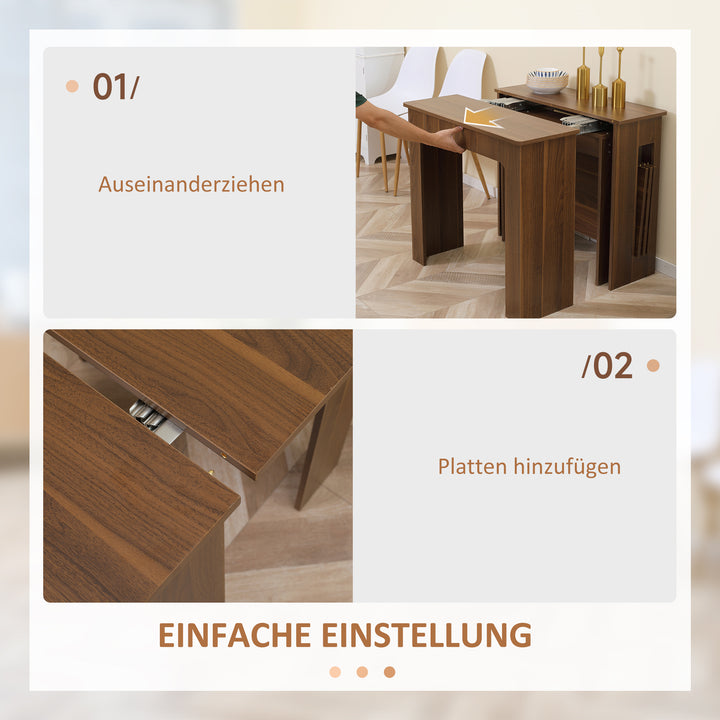 Foldbart spisebord udtrækkeligt spisebord spisebord, mobilt, moderne design, 180cm x 85cm x 75cm, brun