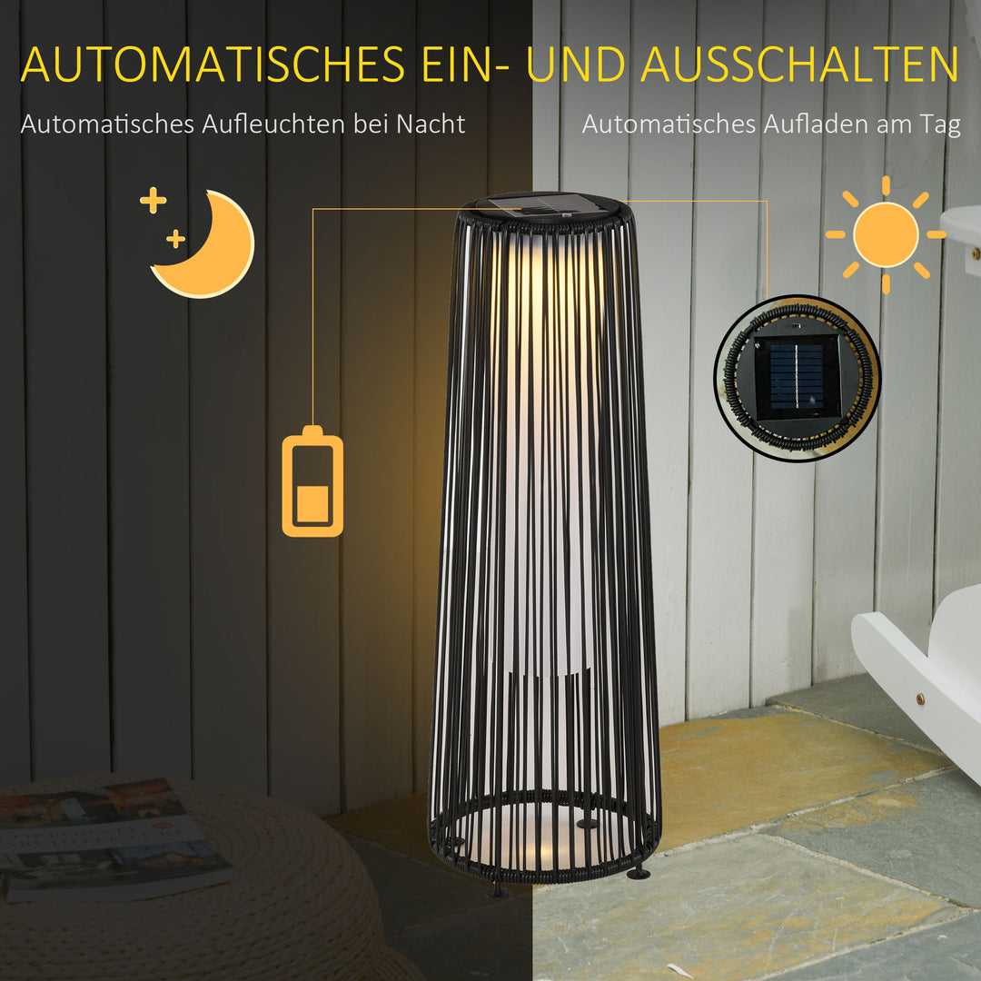 Havelampe, udendørslampe, solcelledrevet, 8 timers drift, rottinglook, sort, 21,5 x 21,5 x 61 cm