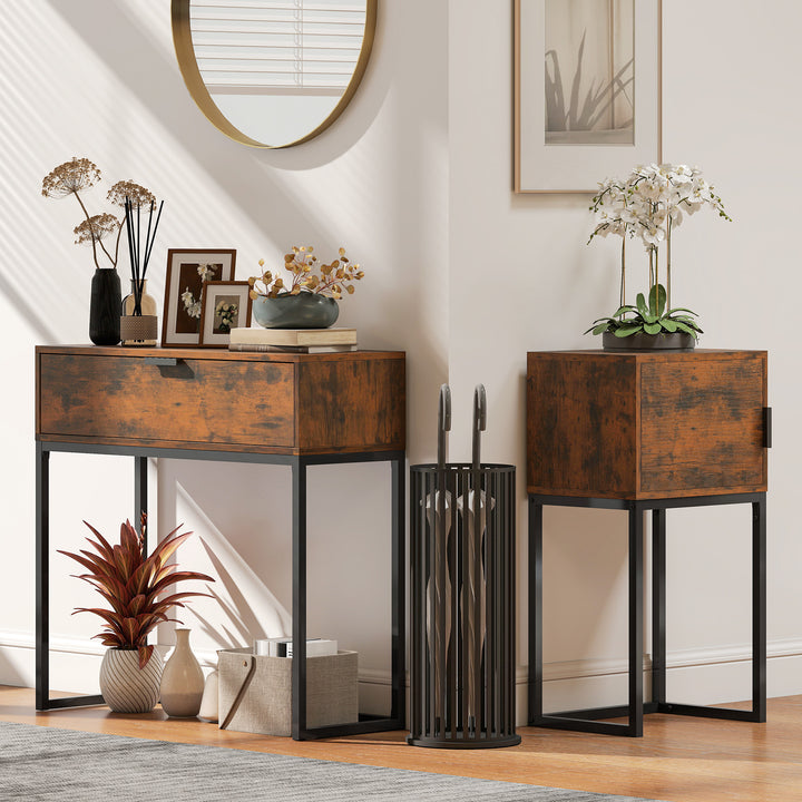 Konsolbord, entrebord med skuffe, industrielt design, til entre eller stue, 80x30x76 cm, sort