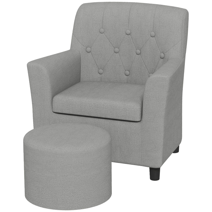 Børnelænestol med skammel, diamantmønsteret ryglæn, blødt sæde, træstel, grå