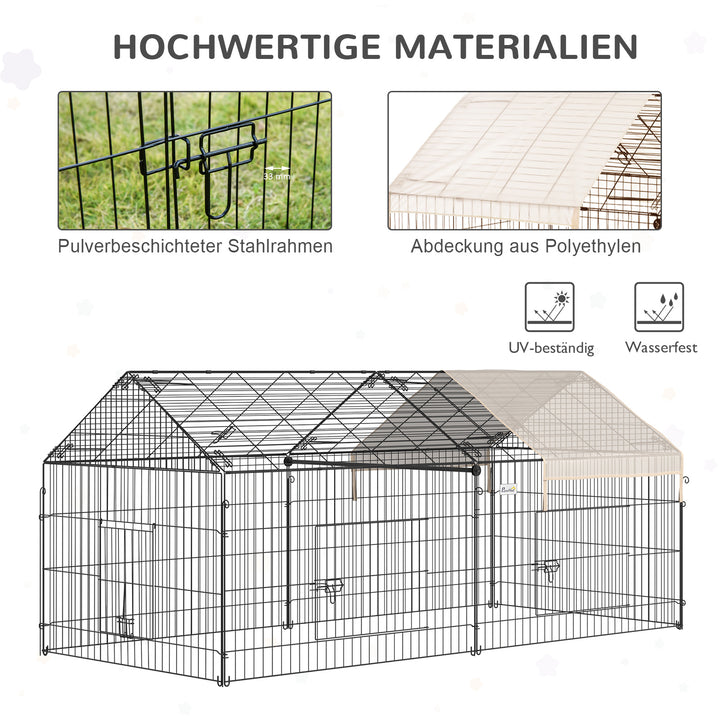 Kravlegård til små dyr, udendørs indhegning, 4 jordpæle, 220 cm x 103 cm x 103 cm, sort + beige