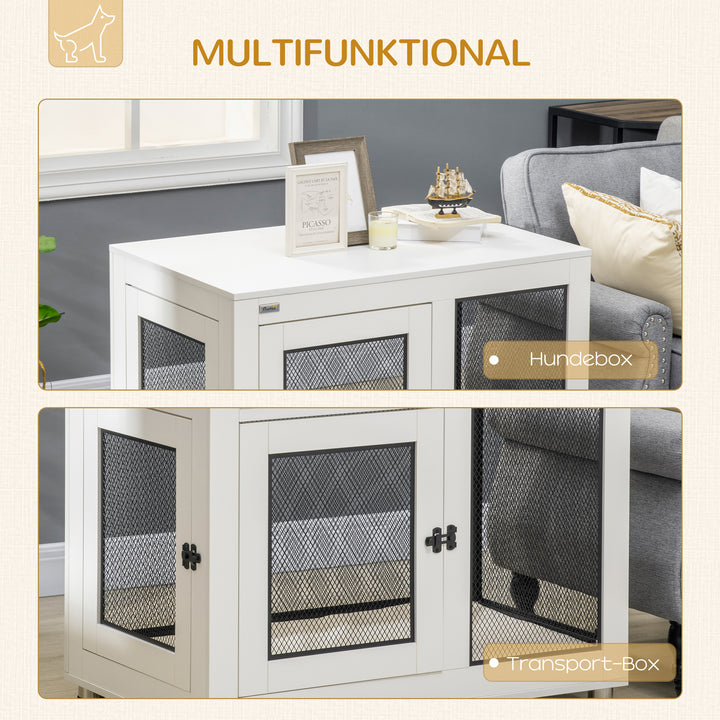 Hundebur, inklusive blød måtte, 2 døre, aflåselig, stål, hvid, 94 x 60 x 71,5 cm
