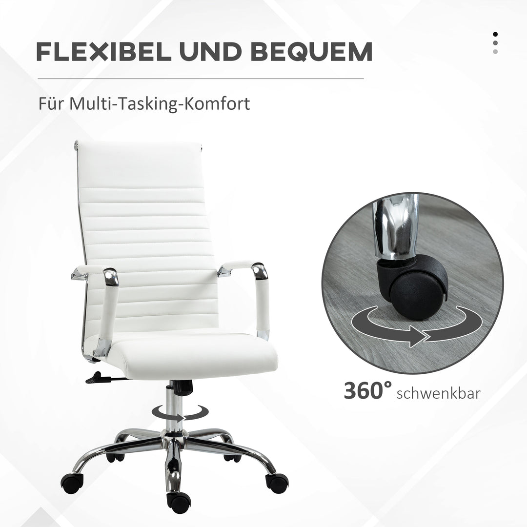 Kontorstol ergonomisk skrivebordsstol med vippefunktion chefstol højdejusterbar drejestol polstret kunstlæder skum hvid 54 x 62 x 104-114 cm