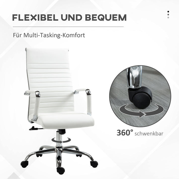Kontorstol ergonomisk skrivebordsstol med vippefunktion chefstol højdejusterbar drejestol polstret kunstlæder skum hvid 54 x 62 x 104-114 cm