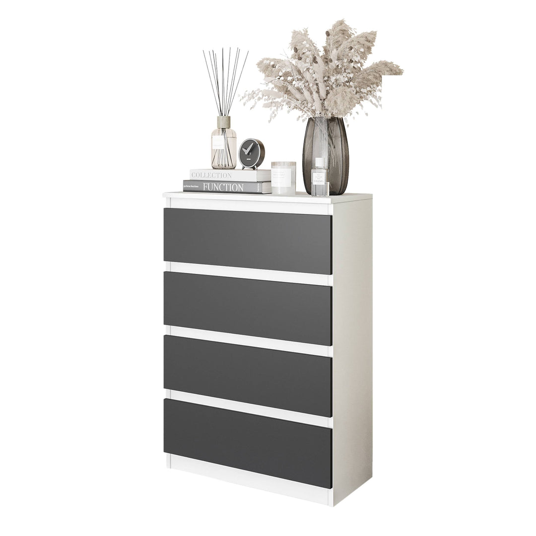 GABRIEL - Kommode / skænk med 4 skuffer - Hvid Mat / Antracit H92cm B60cm D33cm