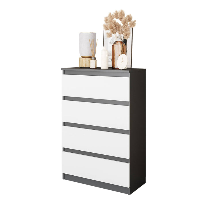 GABRIEL – kommode / sideboard med 4 skuffer – antracit / mat hvid – H92 cm B60 cm D33 cm