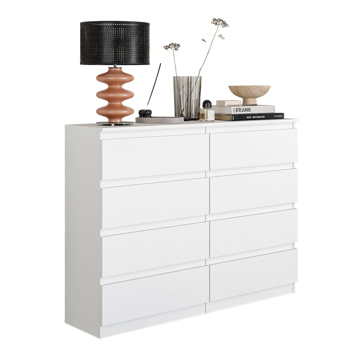 GABRIEL – kommode / sideboard med 8 skuffer – mat hvid – H92 cm B120 cm D33 cm