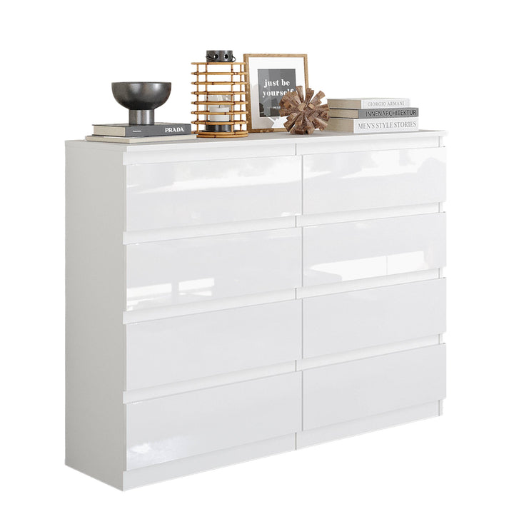 GABRIEL - Kommode / skænk med 8 skuffer - Hvid Højglans - H92cm B120cm D33cm